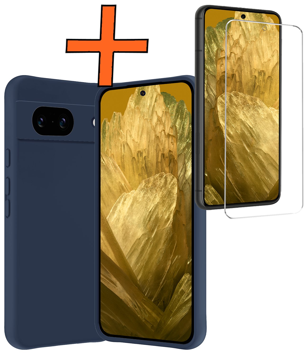 Nomfy Hoesje Geschikt voor Google Pixel 8a Hoesje Siliconen Cover Case Met Screenprotector - Hoes Geschikt voor Google Pixel 8a Hoes Back Case - Donkerblauw