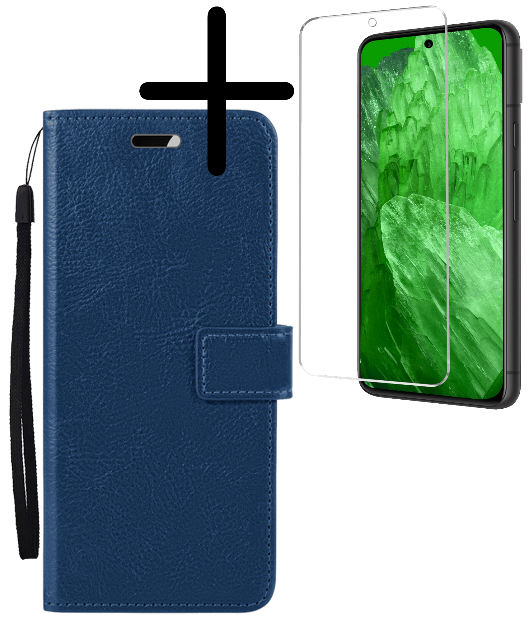 BASEY. Hoes Geschikt voor Google Pixel 8a Hoesje Bookcase Hoes Flip Case Book Cover Met Screenprotector - Hoesje Geschikt voor Google Pixel 8a Hoes Book Case Hoesje - Donkerblauw