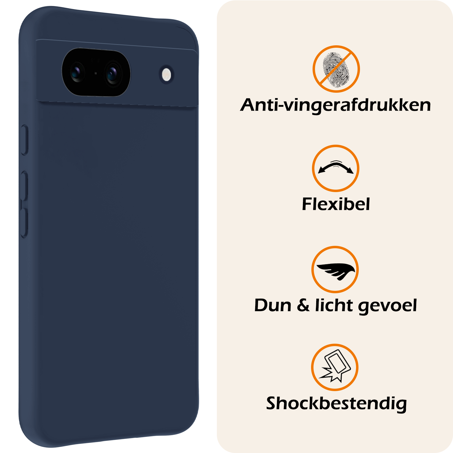 Nomfy Hoesje Geschikt voor Google Pixel 8a Hoesje Siliconen Cover Case Met Screenprotector - Hoes Geschikt voor Google Pixel 8a Hoes Back Case - Donkerblauw