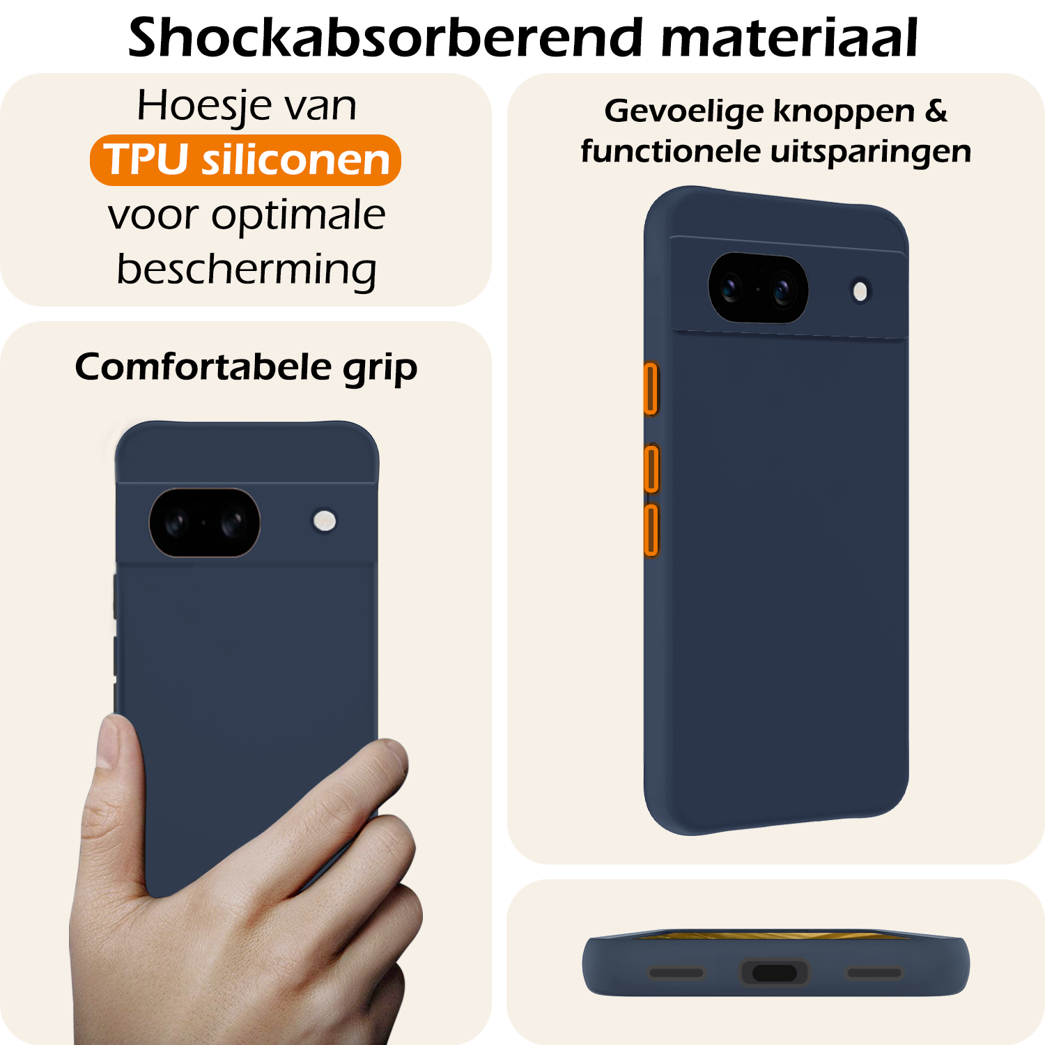 Nomfy Hoesje Geschikt voor Google Pixel 8a Hoesje Siliconen Cover Case Met Screenprotector - Hoes Geschikt voor Google Pixel 8a Hoes Back Case - Donkerblauw