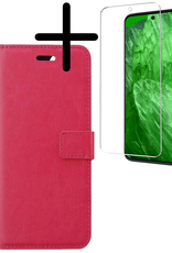 BASEY. Hoes Geschikt voor Google Pixel 8a Hoesje Bookcase Hoes Flip Case Book Cover Met Screenprotector - Hoesje Geschikt voor Google Pixel 8a Hoes Book Case Hoesje - Donkerroze