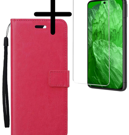 BASEY. BASEY. Google Pixel 8a Hoesje Bookcase Met Screenprotector - Donkerroze