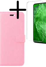 BASEY. Hoes Geschikt voor Google Pixel 8a Hoesje Bookcase Hoes Flip Case Book Cover Met Screenprotector - Hoesje Geschikt voor Google Pixel 8a Hoes Book Case Hoesje - Lichtroze