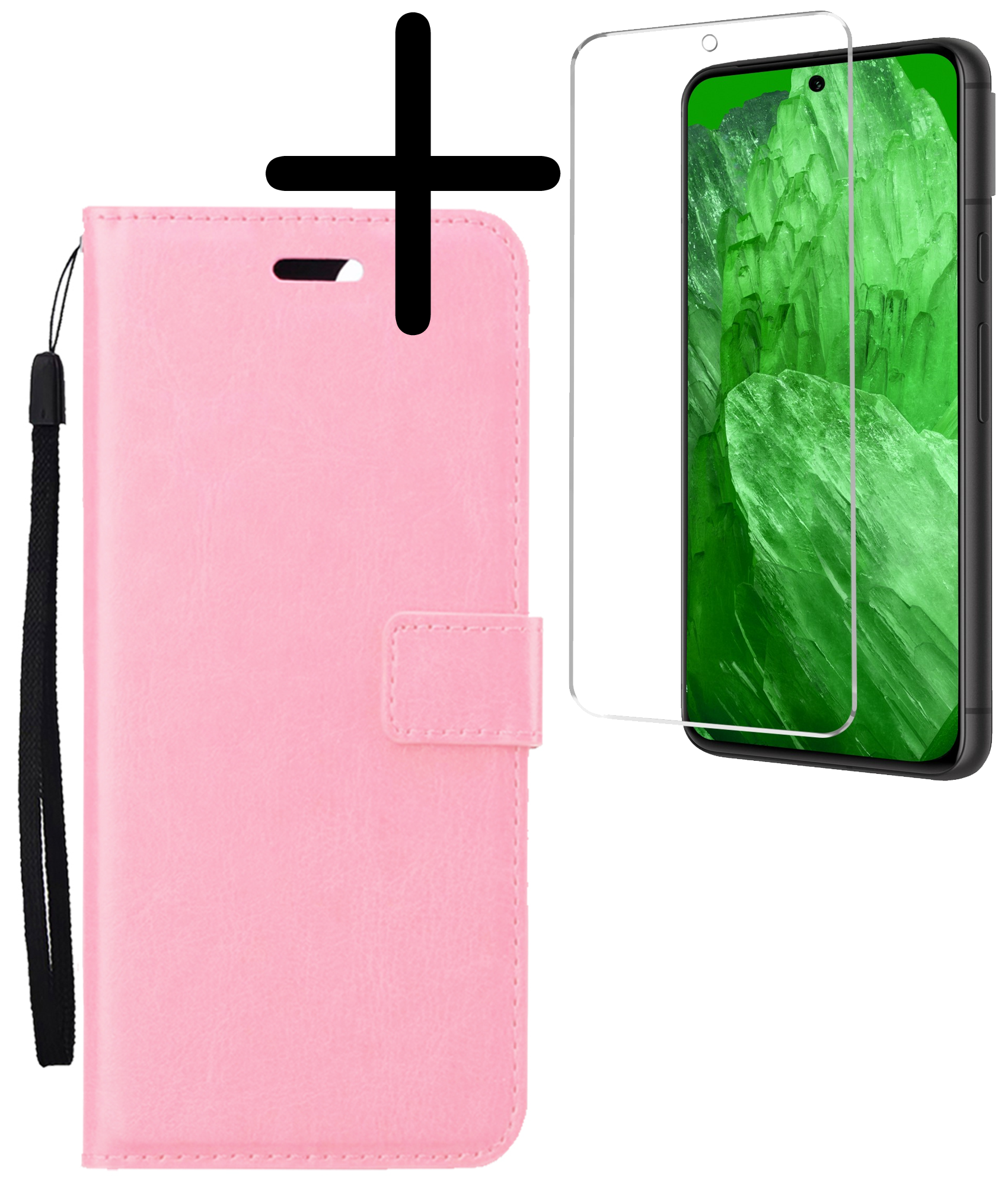 BASEY. Hoes Geschikt voor Google Pixel 8a Hoesje Bookcase Hoes Flip Case Book Cover Met Screenprotector - Hoesje Geschikt voor Google Pixel 8a Hoes Book Case Hoesje - Lichtroze