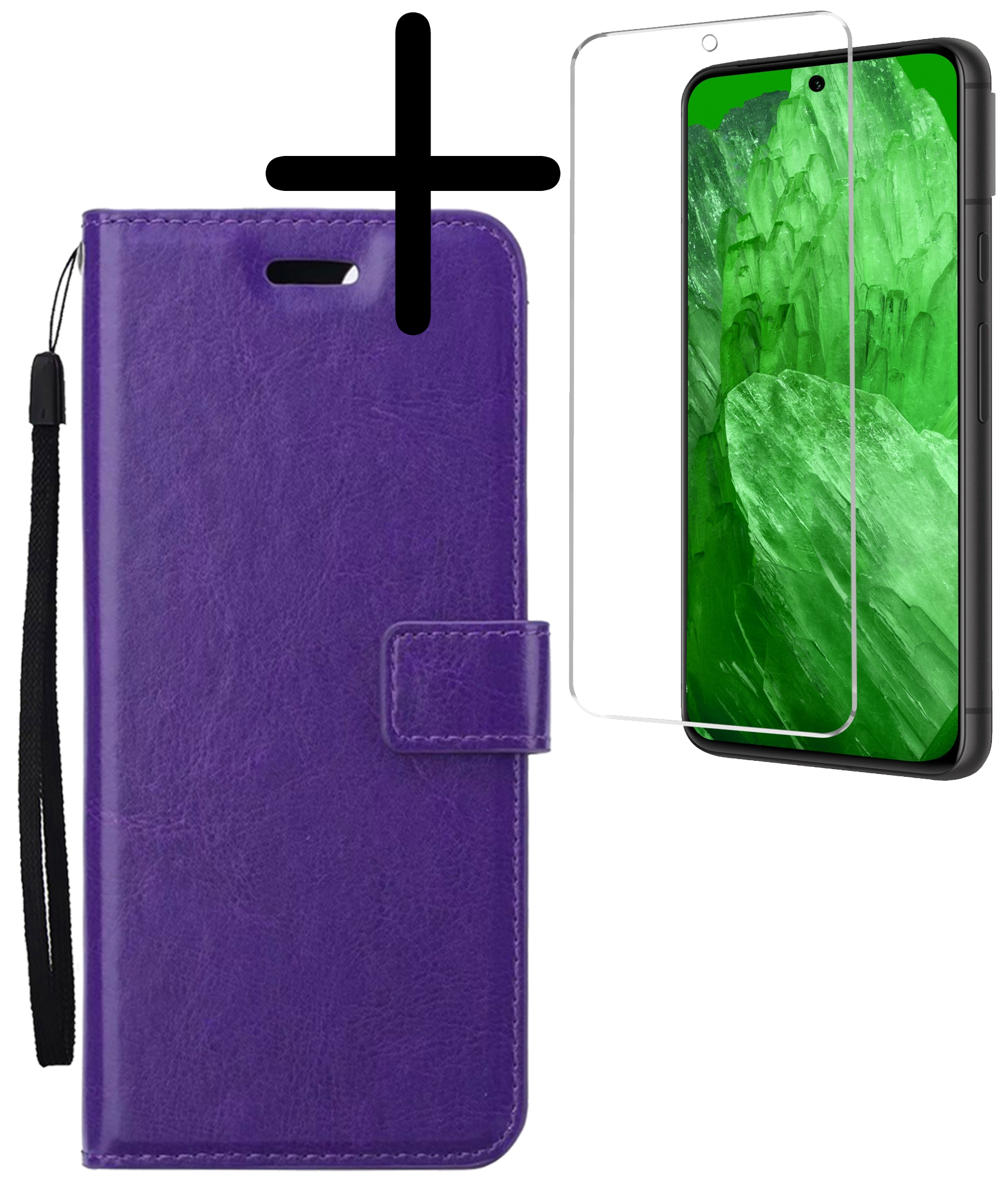 BASEY. Hoes Geschikt voor Google Pixel 8a Hoesje Bookcase Hoes Flip Case Book Cover Met Screenprotector - Hoesje Geschikt voor Google Pixel 8a Hoes Book Case Hoesje - Paars