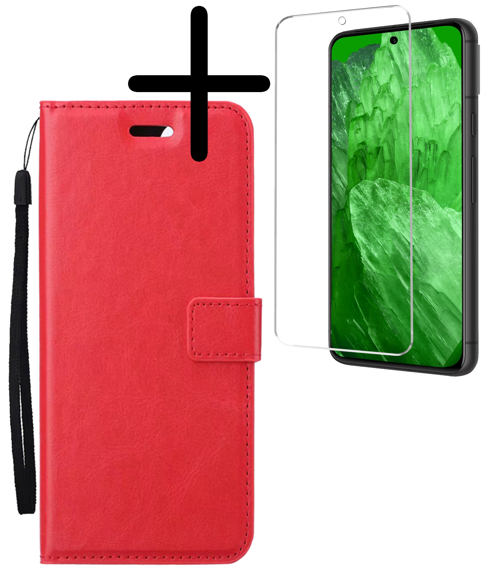 BASEY. Hoes Geschikt voor Google Pixel 8a Hoesje Bookcase Hoes Flip Case Book Cover Met Screenprotector - Hoesje Geschikt voor Google Pixel 8a Hoes Book Case Hoesje - Rood