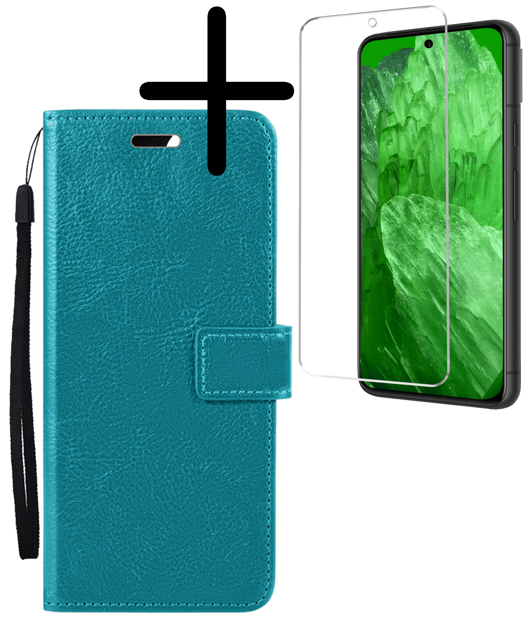 BASEY. Hoes Geschikt voor Google Pixel 8a Hoesje Bookcase Hoes Flip Case Book Cover Met Screenprotector - Hoesje Geschikt voor Google Pixel 8a Hoes Book Case Hoesje - Turquoise