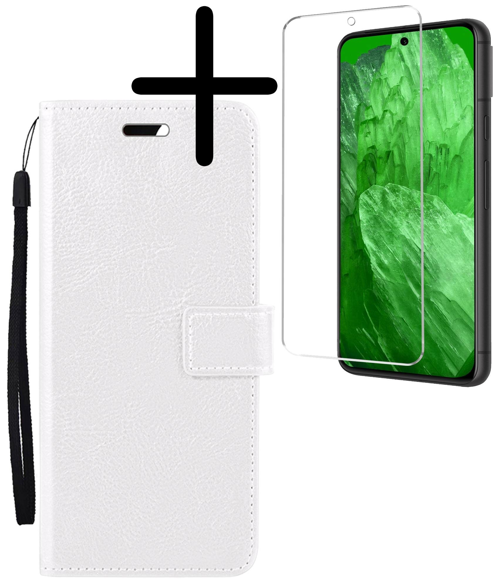 BASEY. Hoes Geschikt voor Google Pixel 8a Hoesje Bookcase Hoes Flip Case Book Cover Met Screenprotector - Hoesje Geschikt voor Google Pixel 8a Hoes Book Case Hoesje - Wit