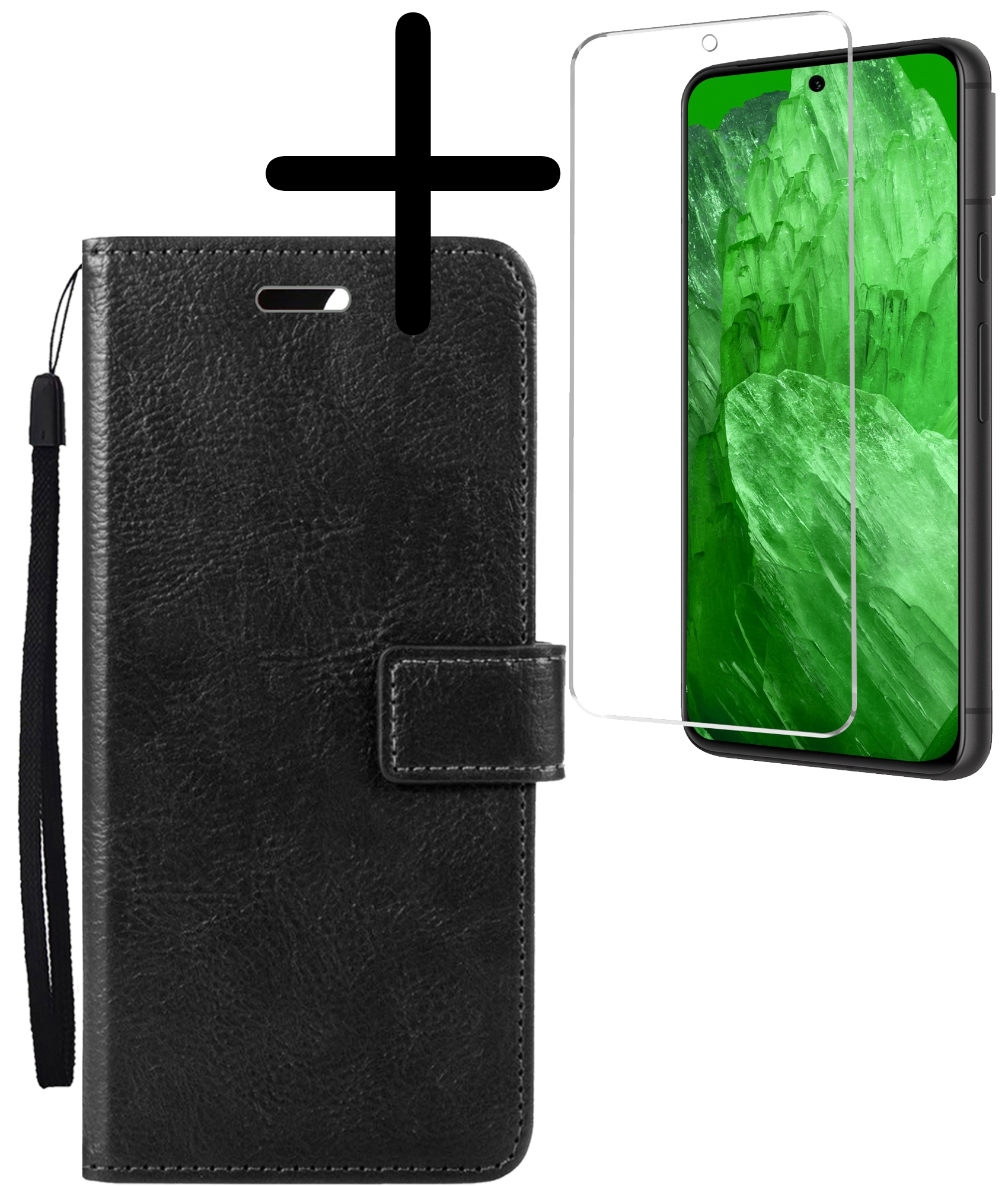 BASEY. Hoes Geschikt voor Google Pixel 8a Hoesje Bookcase Hoes Flip Case Book Cover Met Screenprotector - Hoesje Geschikt voor Google Pixel 8a Hoes Book Case Hoesje - Zwart
