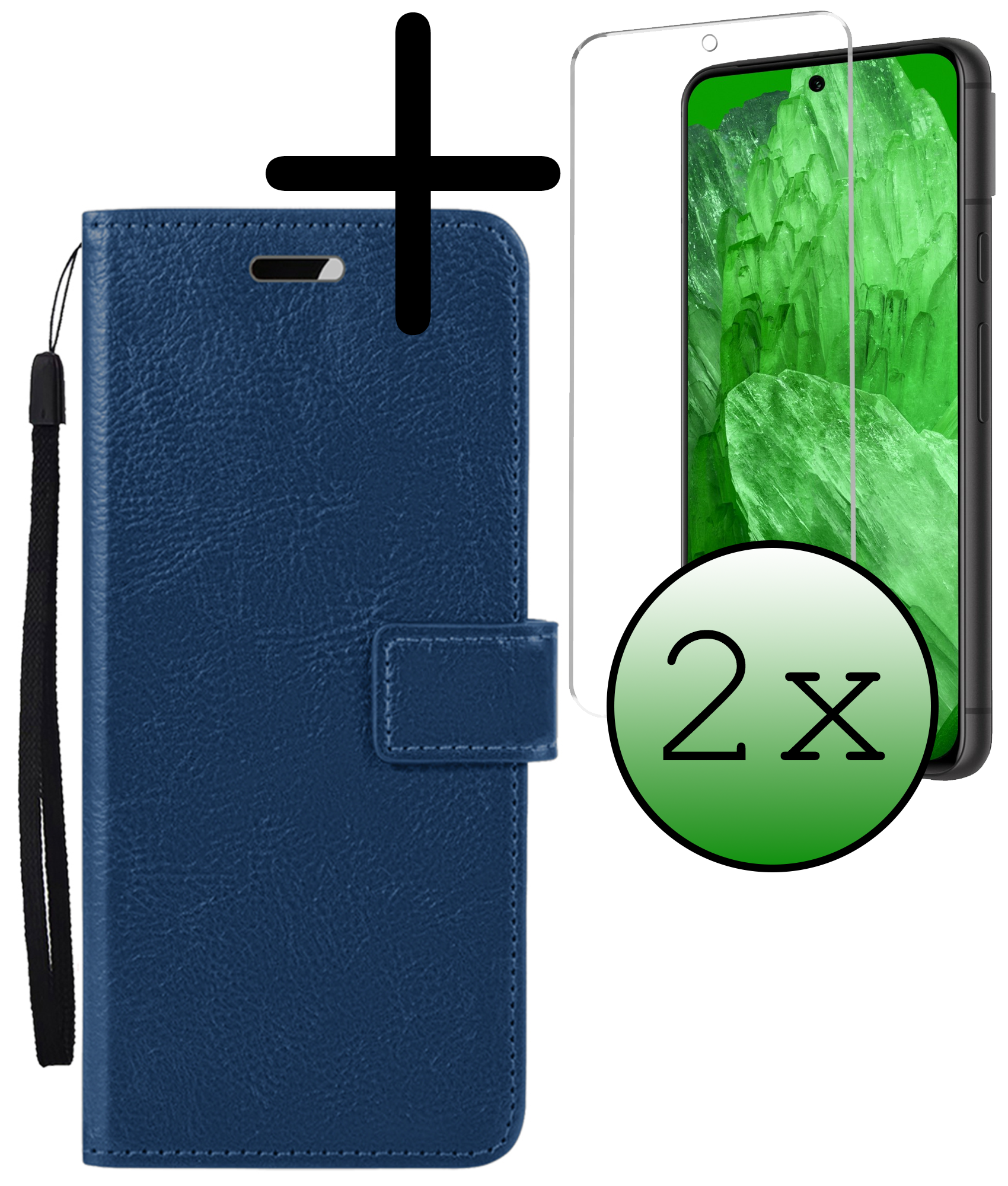 BASEY. Hoes Geschikt voor Google Pixel 8a Hoesje Bookcase Hoes Flip Case Book Cover Met 2x Screenprotector - Hoesje Geschikt voor Google Pixel 8a Hoes Book Case Hoesje - Donkerblauw