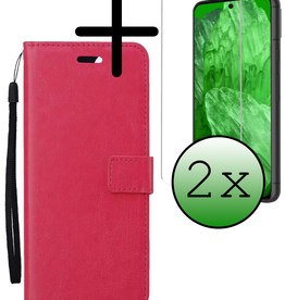 BASEY. BASEY. Google Pixel 8a Hoesje Bookcase Met 2x Screenprotector - Donkerroze
