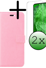 BASEY. Hoes Geschikt voor Google Pixel 8a Hoesje Bookcase Hoes Flip Case Book Cover Met 2x Screenprotector - Hoesje Geschikt voor Google Pixel 8a Hoes Book Case Hoesje - Lichtroze