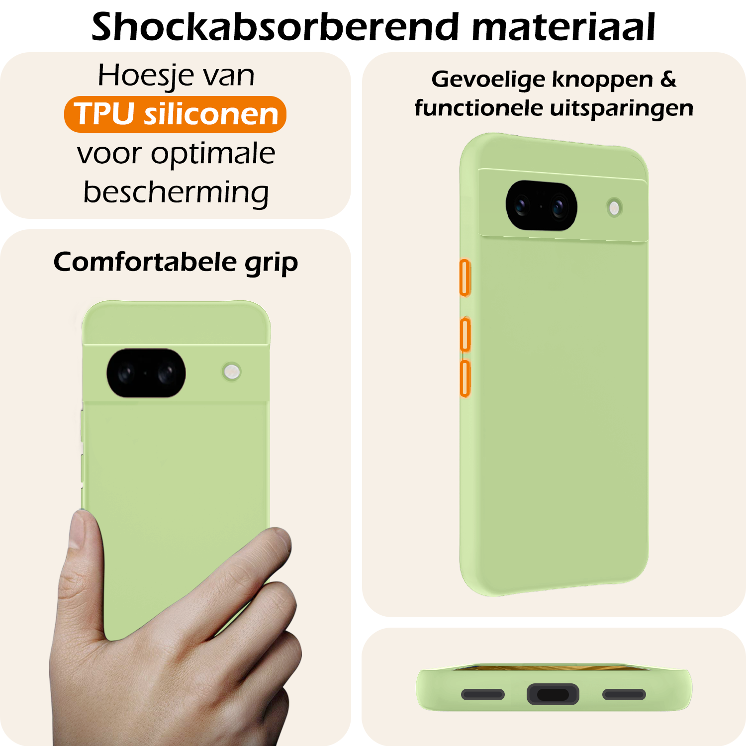 Nomfy Hoesje Geschikt voor Google Pixel 8a Hoesje Siliconen Cover Case - Hoes Geschikt voor Google Pixel 8a Hoes Back Case - 2-PACK - Groen