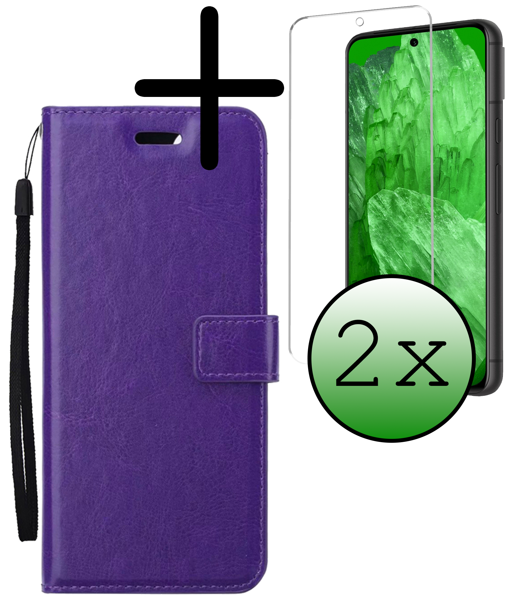 BASEY. Hoes Geschikt voor Google Pixel 8a Hoesje Bookcase Hoes Flip Case Book Cover Met 2x Screenprotector - Hoesje Geschikt voor Google Pixel 8a Hoes Book Case Hoesje - Paars