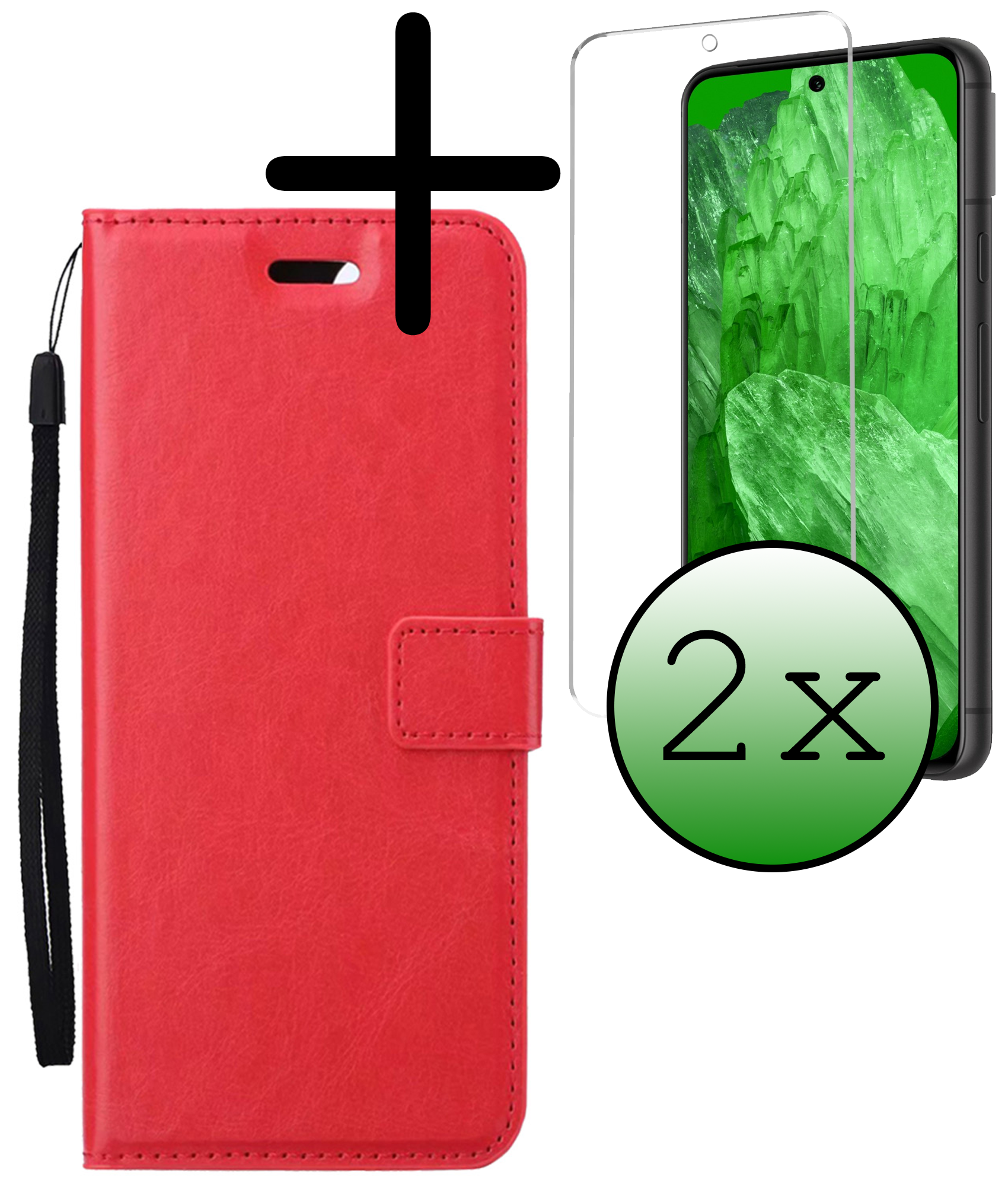 BASEY. Hoes Geschikt voor Google Pixel 8a Hoesje Bookcase Hoes Flip Case Book Cover Met 2x Screenprotector - Hoesje Geschikt voor Google Pixel 8a Hoes Book Case Hoesje - Rood