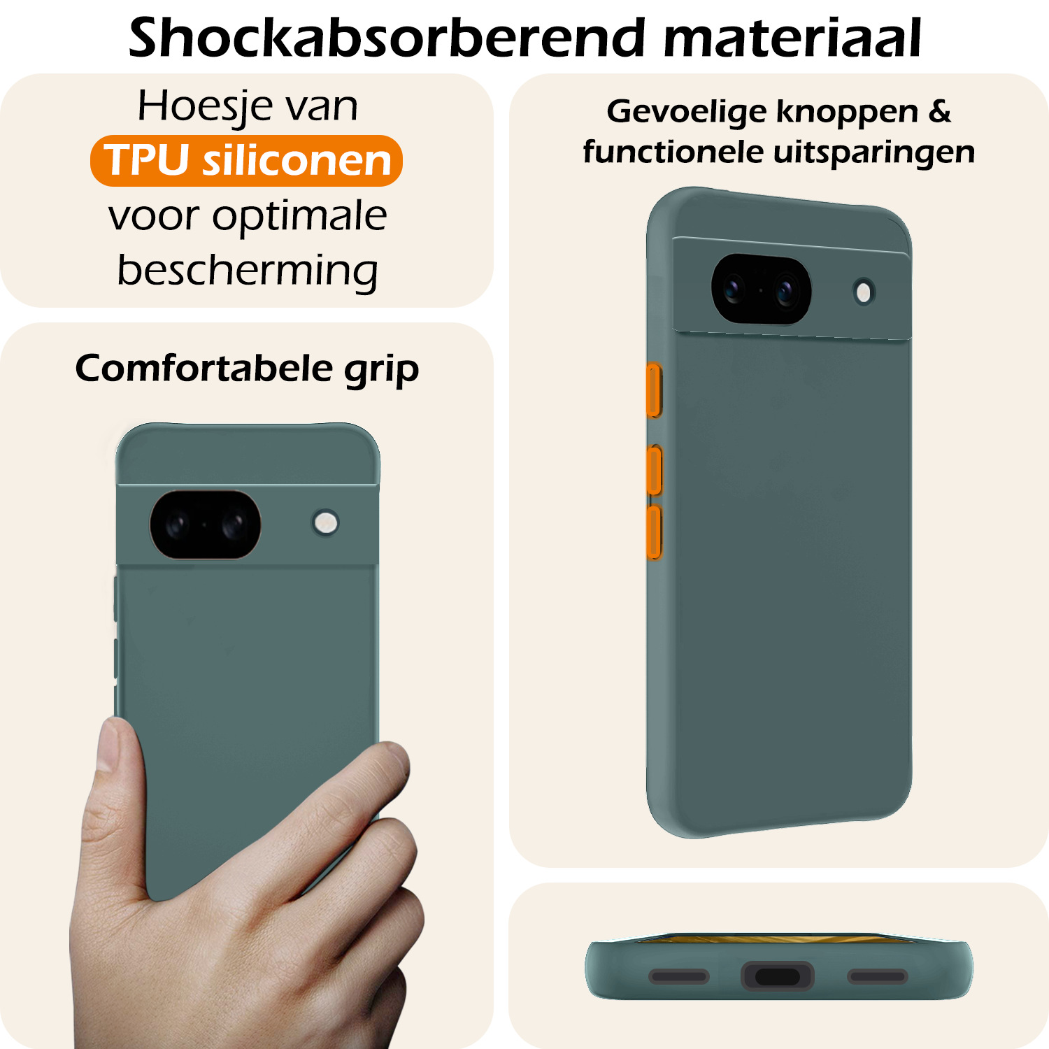 Nomfy Hoesje Geschikt voor Google Pixel 8a Hoesje Siliconen Cover Case - Hoes Geschikt voor Google Pixel 8a Hoes Back Case - 2-PACK - Donkergroen