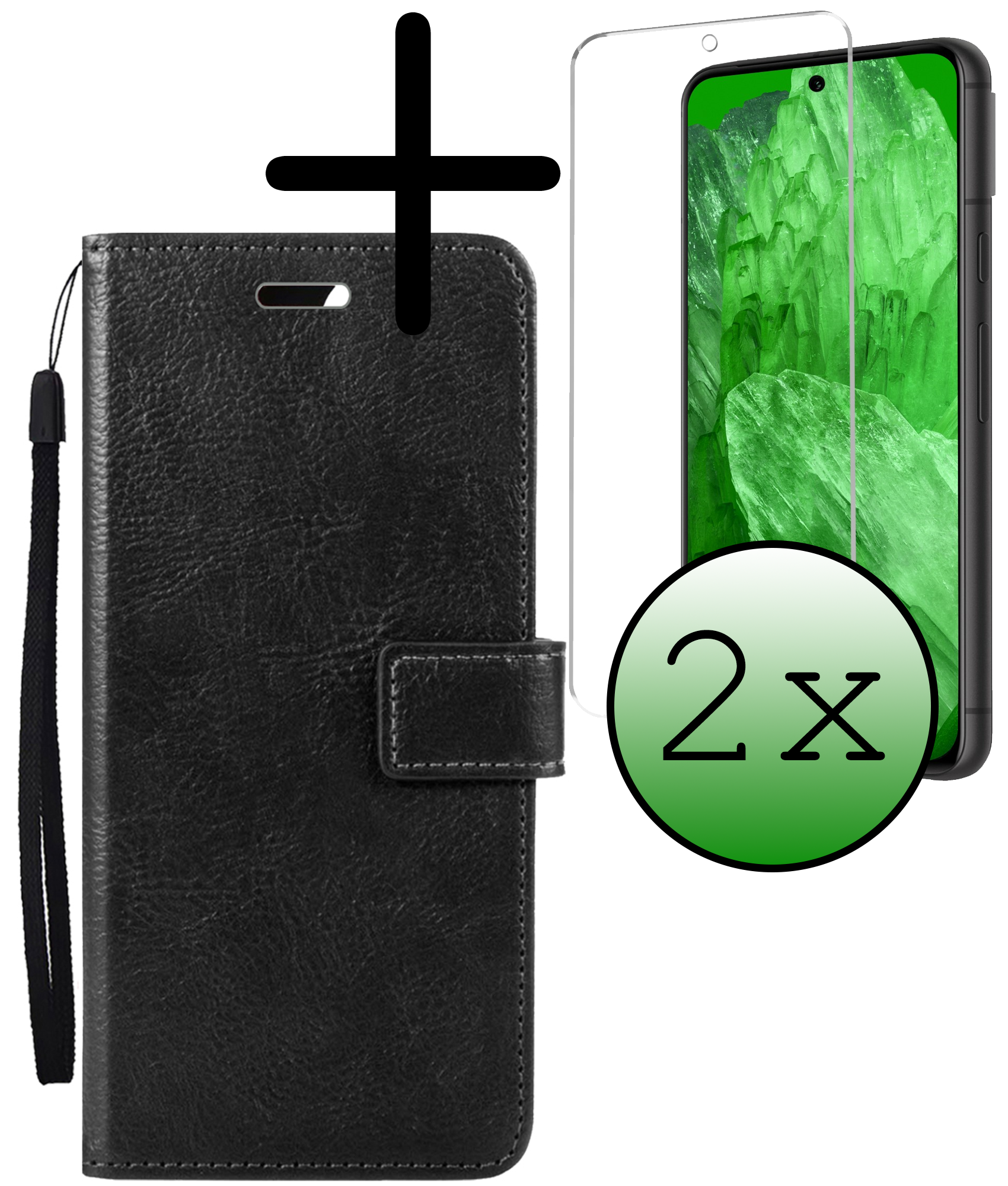 BASEY. Hoes Geschikt voor Google Pixel 8a Hoesje Bookcase Hoes Flip Case Book Cover Met 2x Screenprotector - Hoesje Geschikt voor Google Pixel 8a Hoes Book Case Hoesje - Zwart