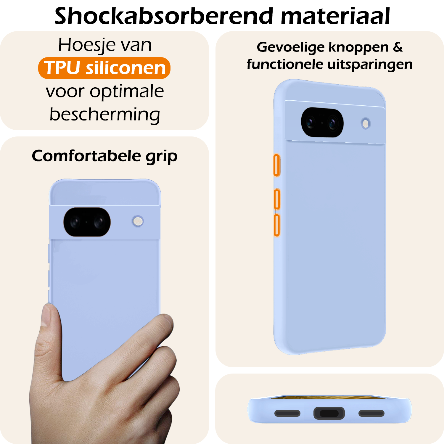 Nomfy Hoesje Geschikt voor Google Pixel 8a Hoesje Siliconen Cover Case - Hoes Geschikt voor Google Pixel 8a Hoes Back Case - Lichtblauw