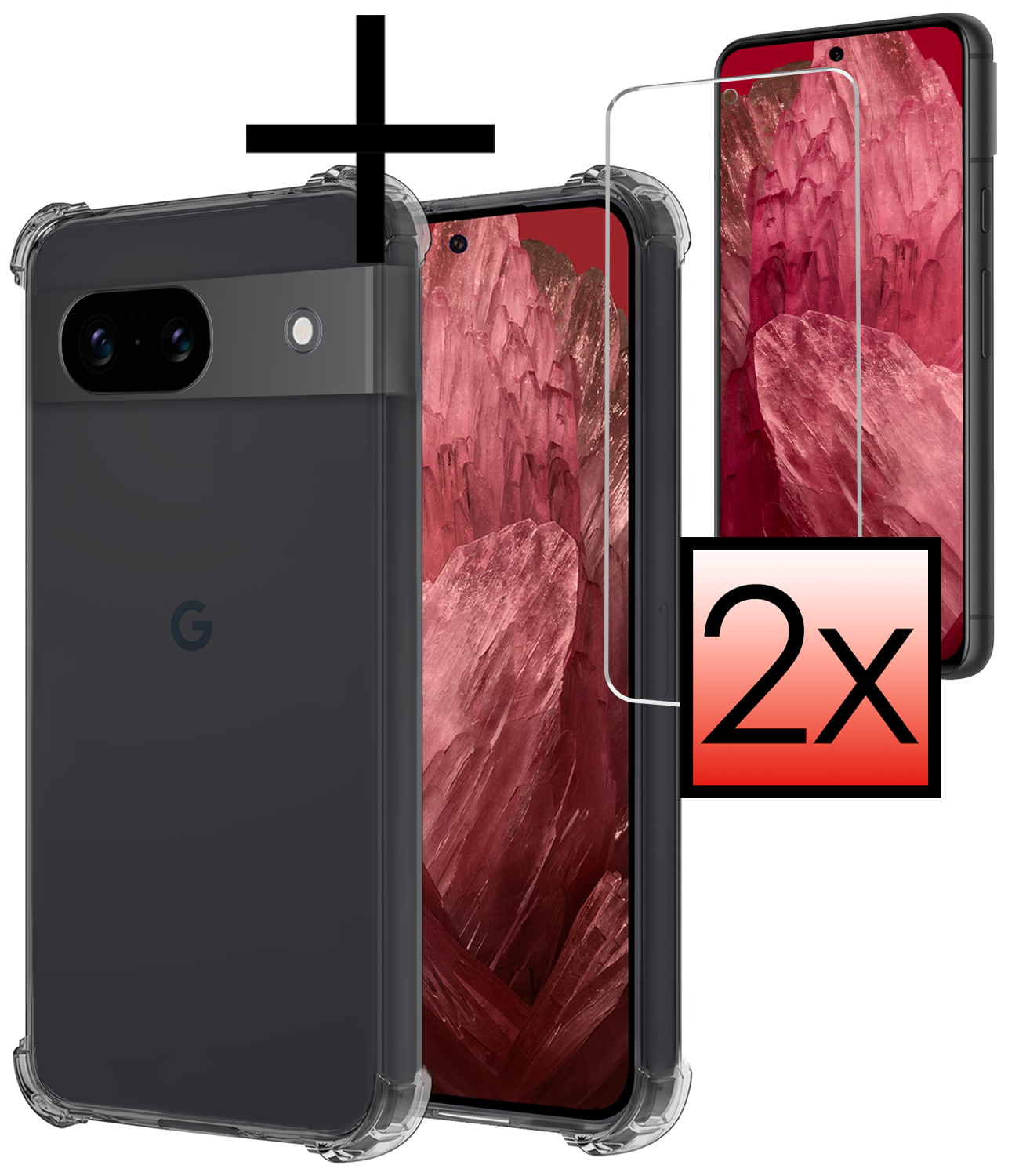NoXx Hoes Geschikt voor Google Pixel 8a Hoesje Siliconen Cover Shock Proof Back Case Shockproof Hoes Met 2x Screenprotector - Transparant