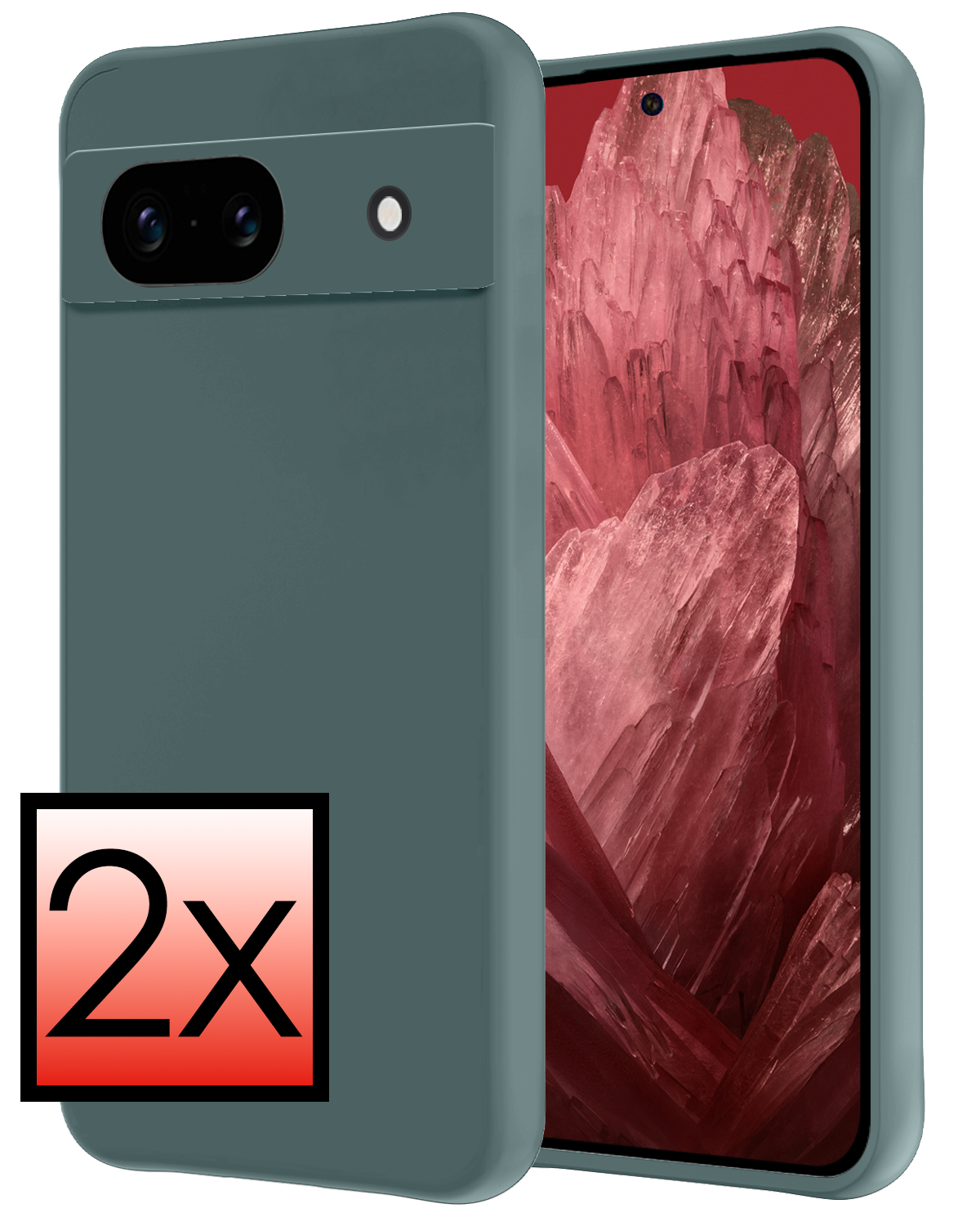 NoXx Hoes Geschikt voor Google Pixel 8a Hoesje Cover Siliconen Back Case Hoes - Donkergroen - 2x