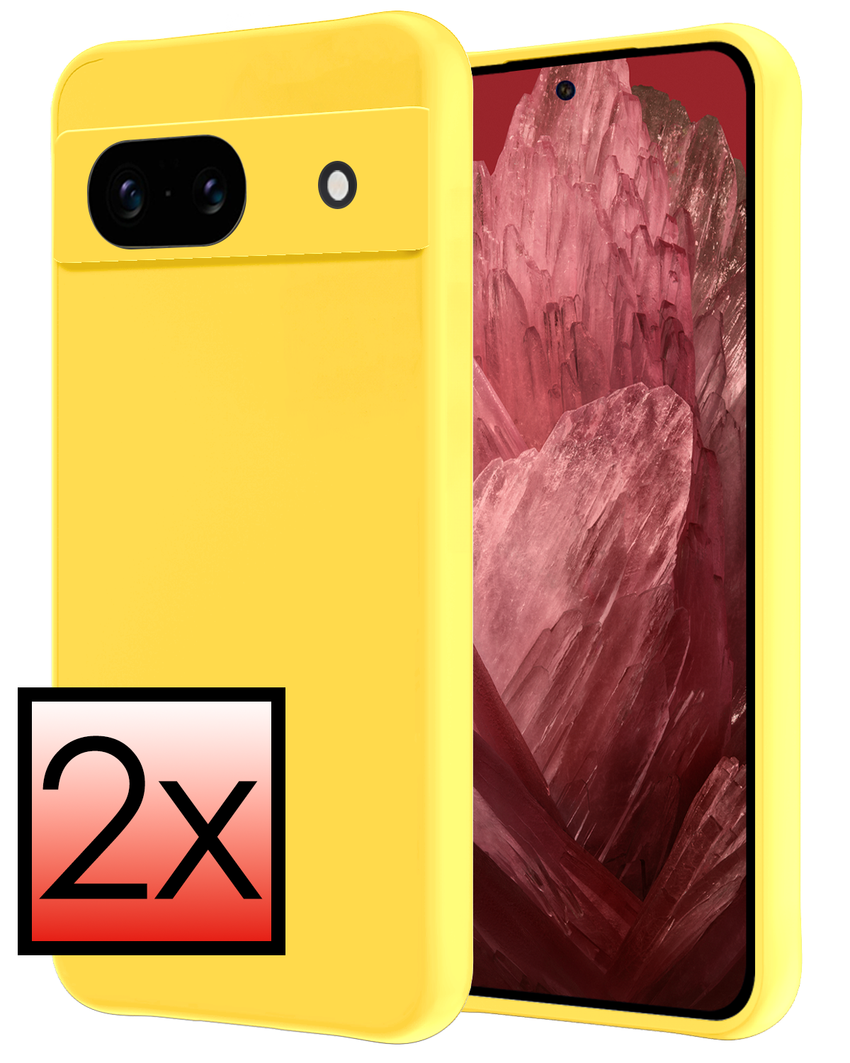 NoXx Hoes Geschikt voor Google Pixel 8a Hoesje Cover Siliconen Back Case Hoes - Geel - 2x