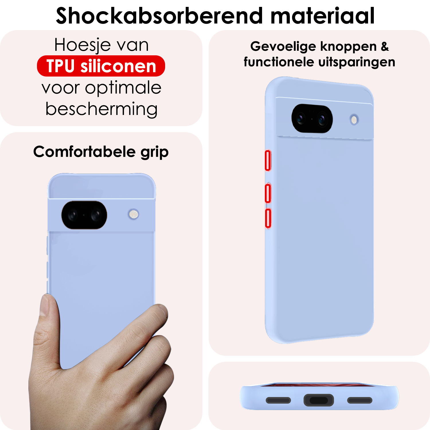 NoXx Hoes Geschikt voor Google Pixel 8a Hoesje Cover Siliconen Back Case Hoes - Lichtblauw - 2x