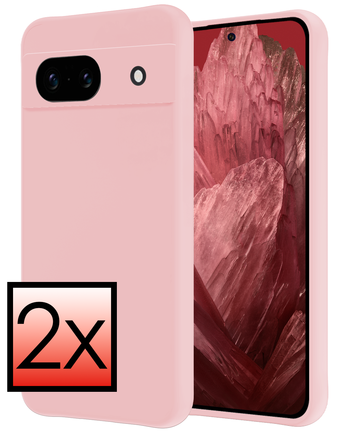 NoXx Hoes Geschikt voor Google Pixel 8a Hoesje Cover Siliconen Back Case Hoes - Lichtroze - 2x