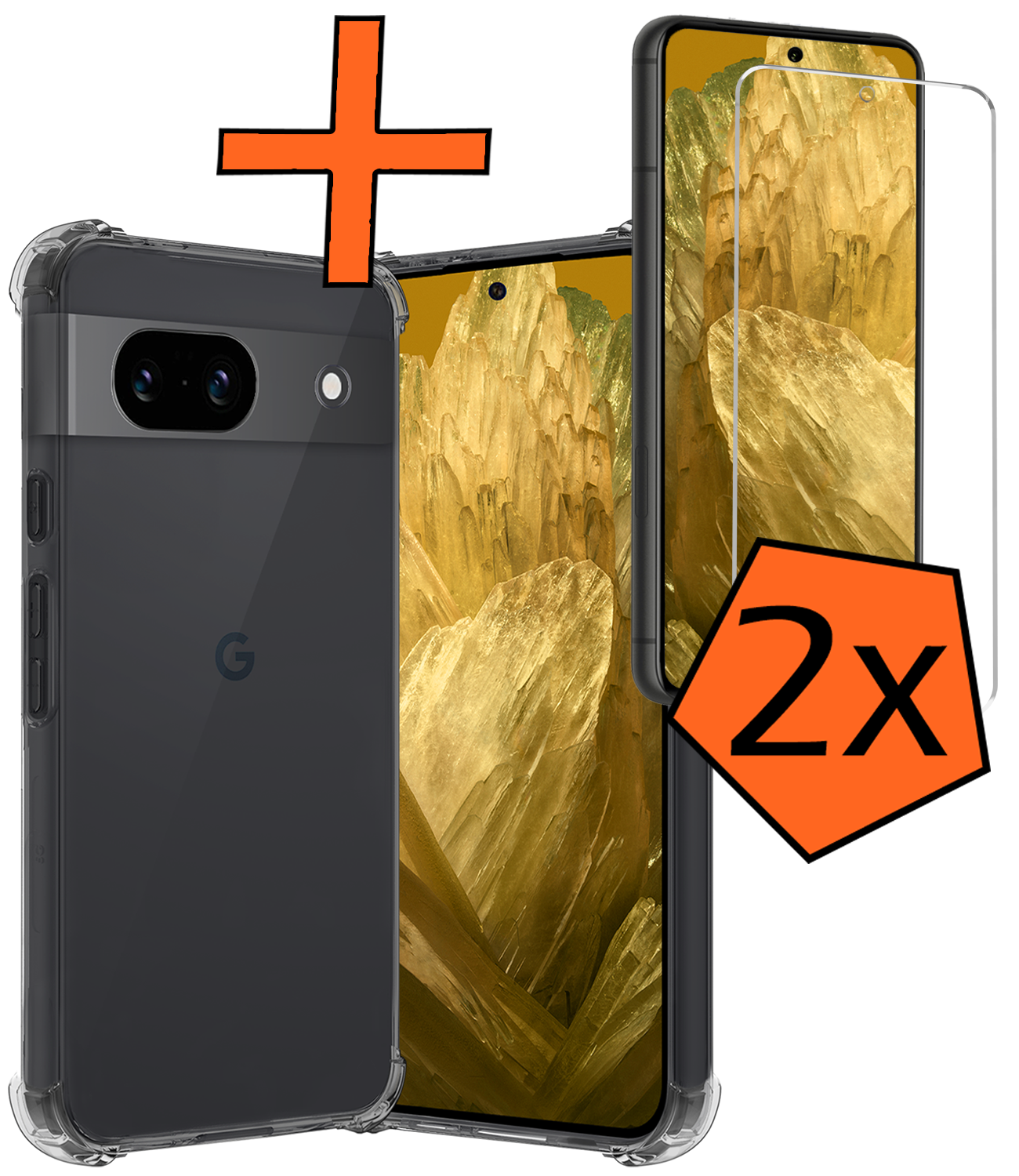 Nomfy Hoesje Geschikt voor Google Pixel 8a Hoesje Shock Proof Cover Case Shockproof Met 2x Screenprotector - Hoes Geschikt voor Google Pixel 8a Hoes Siliconen Back Case - Transparant
