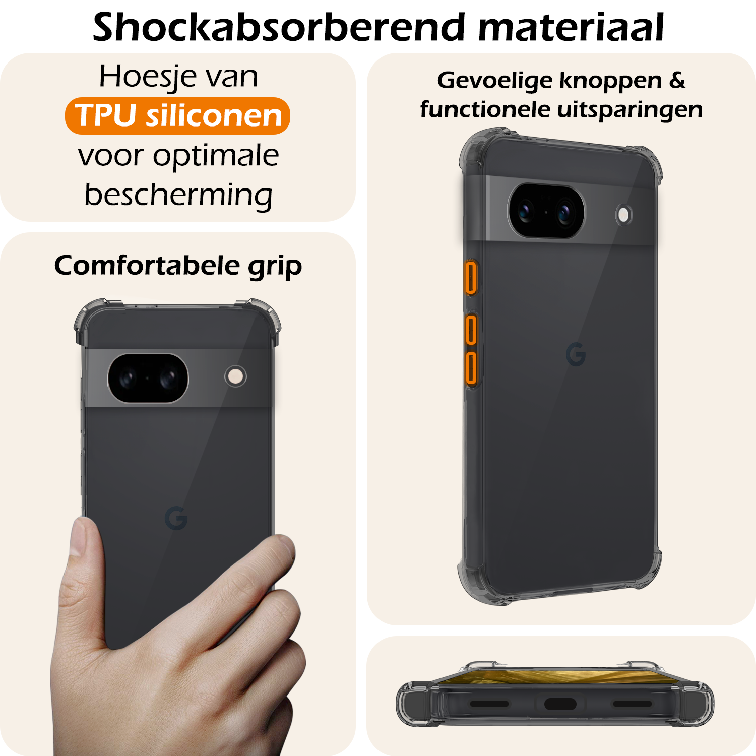 Nomfy Hoesje Geschikt voor Google Pixel 8a Hoesje Shock Proof Cover Case Shockproof Met 2x Screenprotector - Hoes Geschikt voor Google Pixel 8a Hoes Siliconen Back Case - Transparant