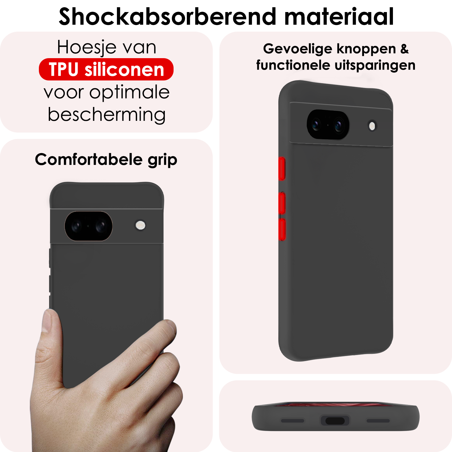 NoXx Hoes Geschikt voor Google Pixel 8a Hoesje Cover Siliconen Back Case Hoes - Zwart - 2x