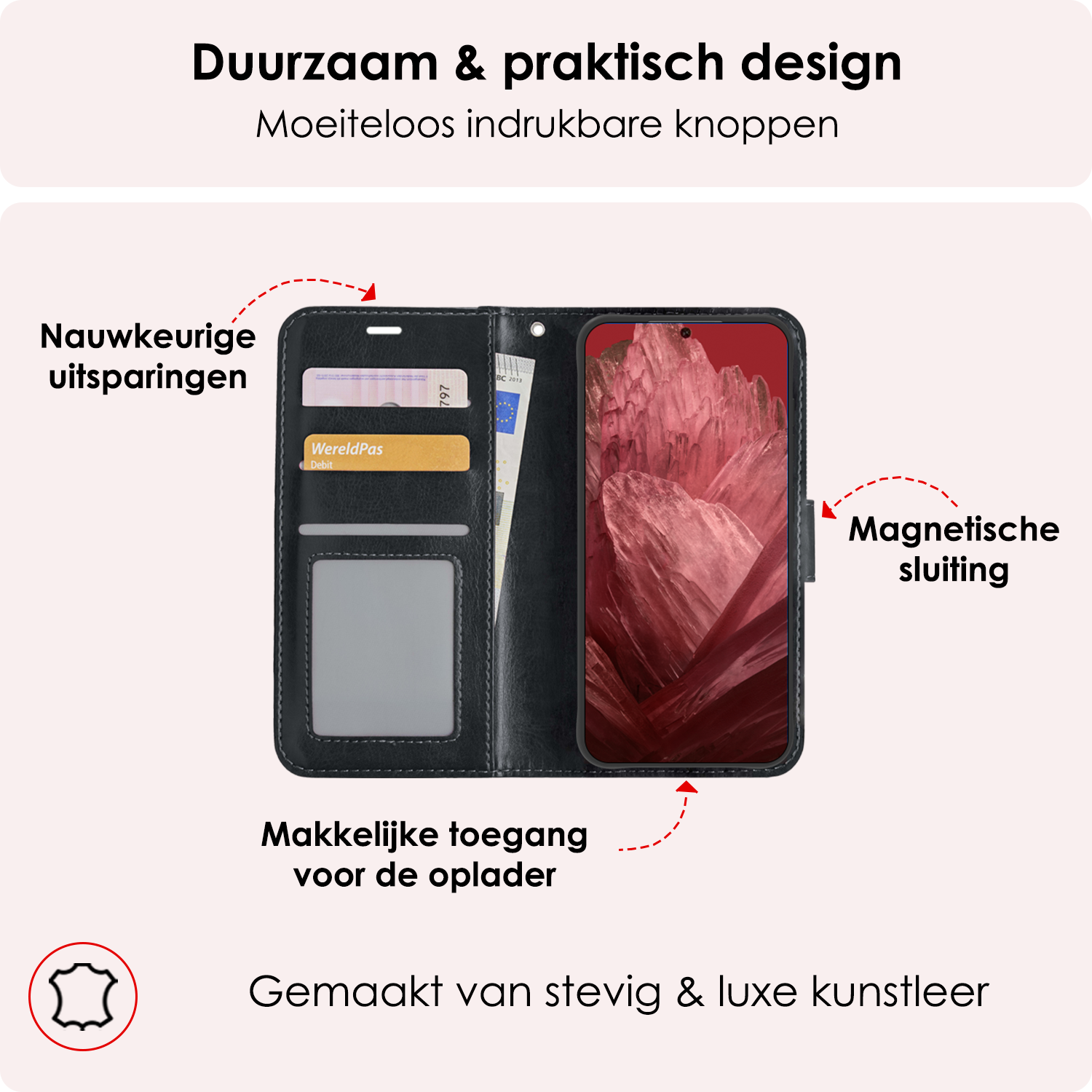 NoXx Hoes Geschikt voor Google Pixel 8a Hoesje Book Case Hoes Flip Cover Wallet Bookcase Met 2x Screenprotector - Zwart