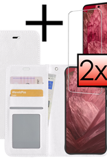 NoXx Hoes Geschikt voor Google Pixel 8a Hoesje Book Case Hoes Flip Cover Wallet Bookcase Met 2x Screenprotector - Wit