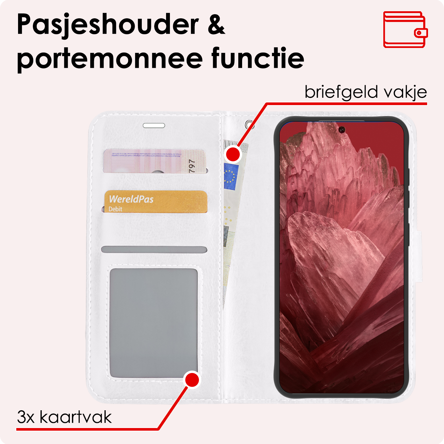 NoXx Hoes Geschikt voor Google Pixel 8a Hoesje Book Case Hoes Flip Cover Wallet Bookcase Met 2x Screenprotector - Wit