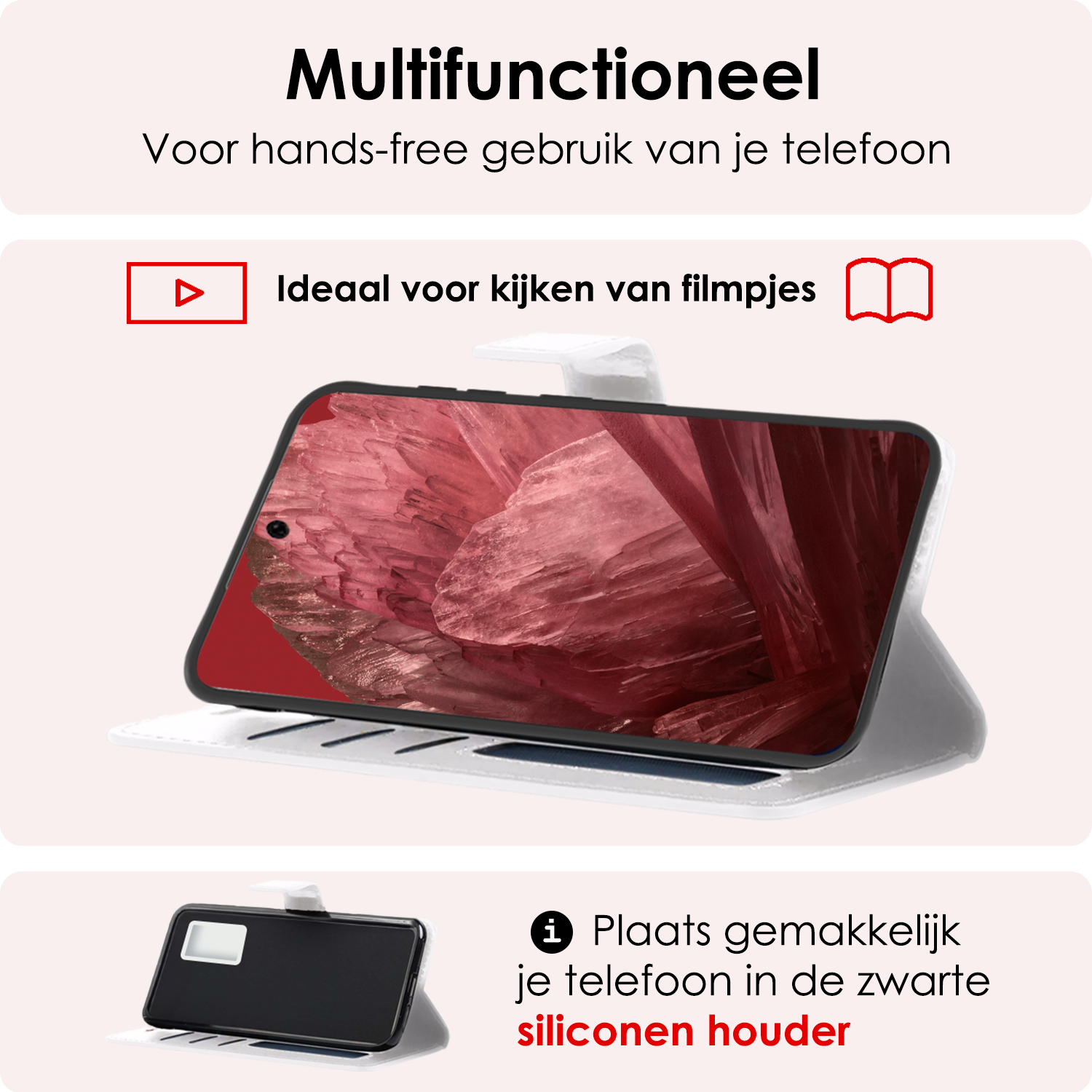 NoXx Hoes Geschikt voor Google Pixel 8a Hoesje Book Case Hoes Flip Cover Wallet Bookcase Met 2x Screenprotector - Wit