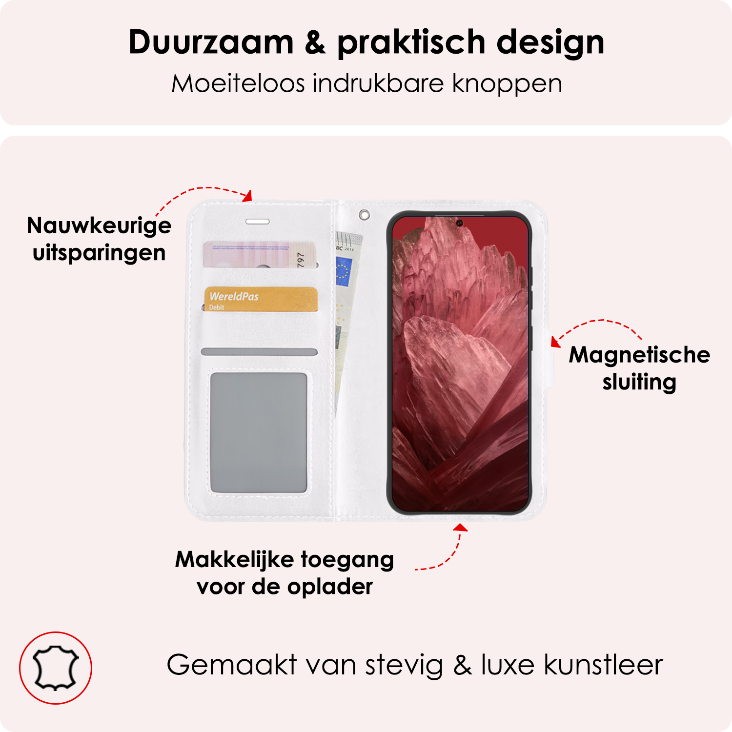 NoXx Hoes Geschikt voor Google Pixel 8a Hoesje Book Case Hoes Flip Cover Wallet Bookcase Met 2x Screenprotector - Wit