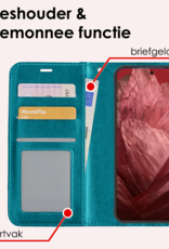 NoXx Hoes Geschikt voor Google Pixel 8a Hoesje Book Case Hoes Flip Cover Wallet Bookcase Met 2x Screenprotector - Turquoise