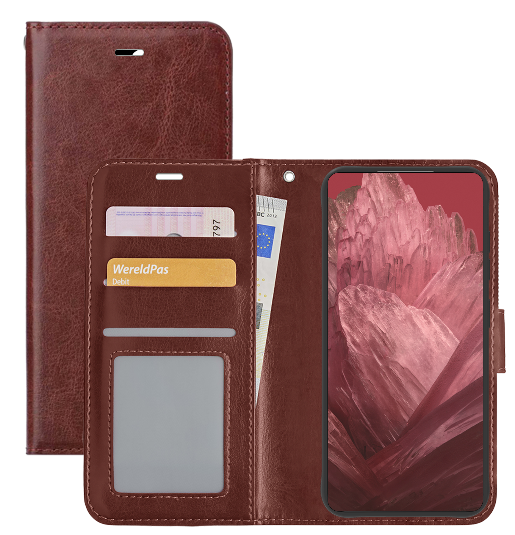 NoXx Hoes Geschikt voor Google Pixel 8a Hoesje Book Case Hoes Flip Cover Wallet Bookcase - Bruin