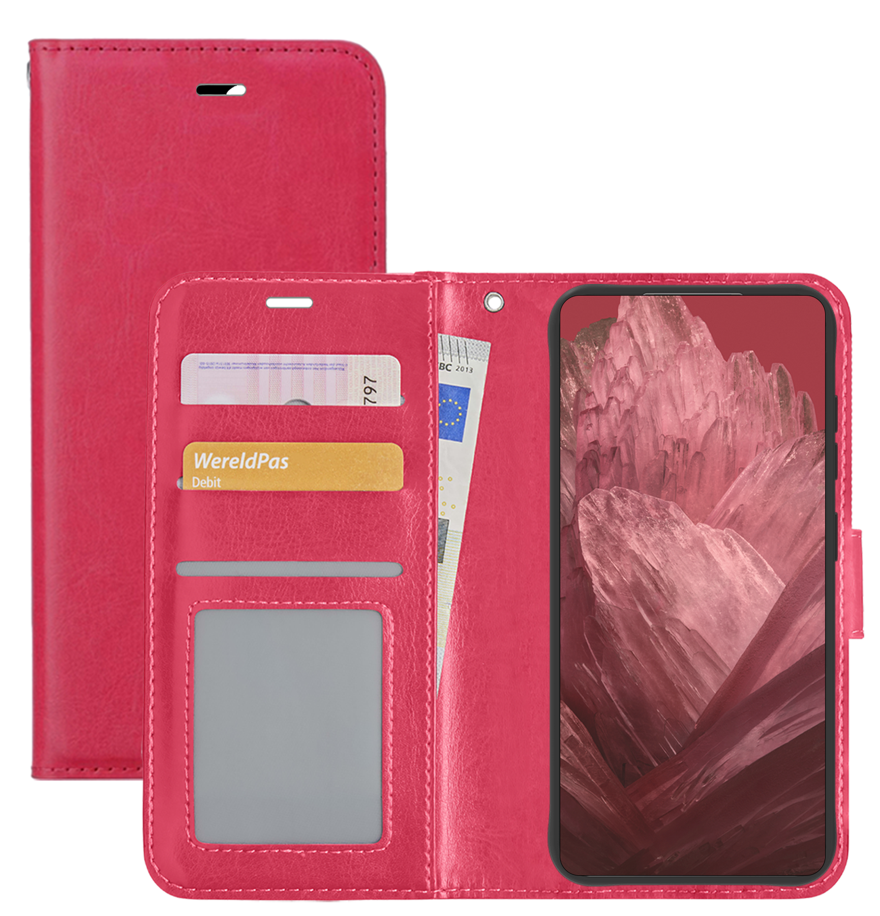 NoXx Hoes Geschikt voor Google Pixel 8a Hoesje Book Case Hoes Flip Cover Wallet Bookcase - Donkerroze