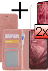 NoXx Hoes Geschikt voor Google Pixel 8a Hoesje Book Case Hoes Flip Cover Wallet Bookcase Met 2x Screenprotector - Rosé goud