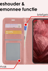 NoXx Hoes Geschikt voor Google Pixel 8a Hoesje Book Case Hoes Flip Cover Wallet Bookcase Met 2x Screenprotector - Rosé goud