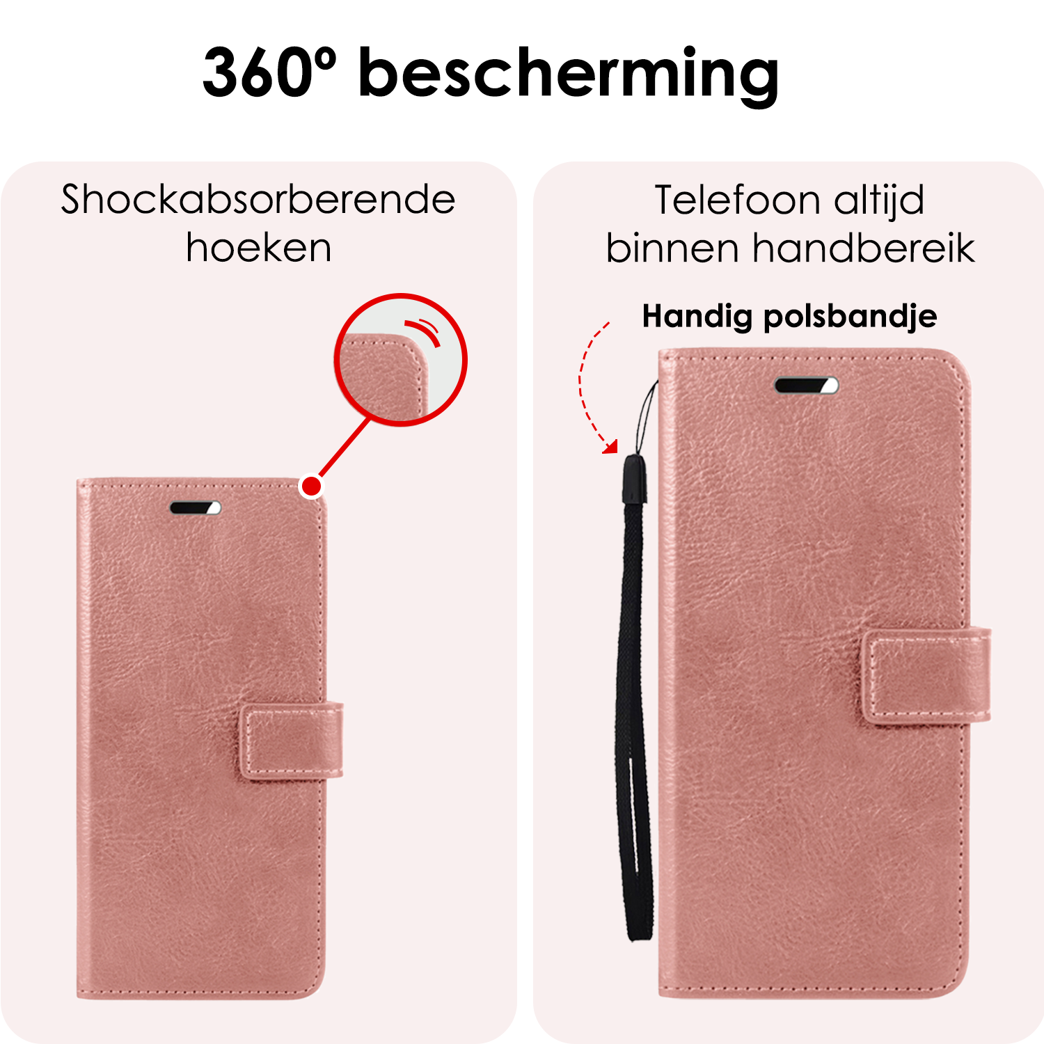 NoXx Hoes Geschikt voor Google Pixel 8a Hoesje Book Case Hoes Flip Cover Wallet Bookcase Met 2x Screenprotector - Rosé goud