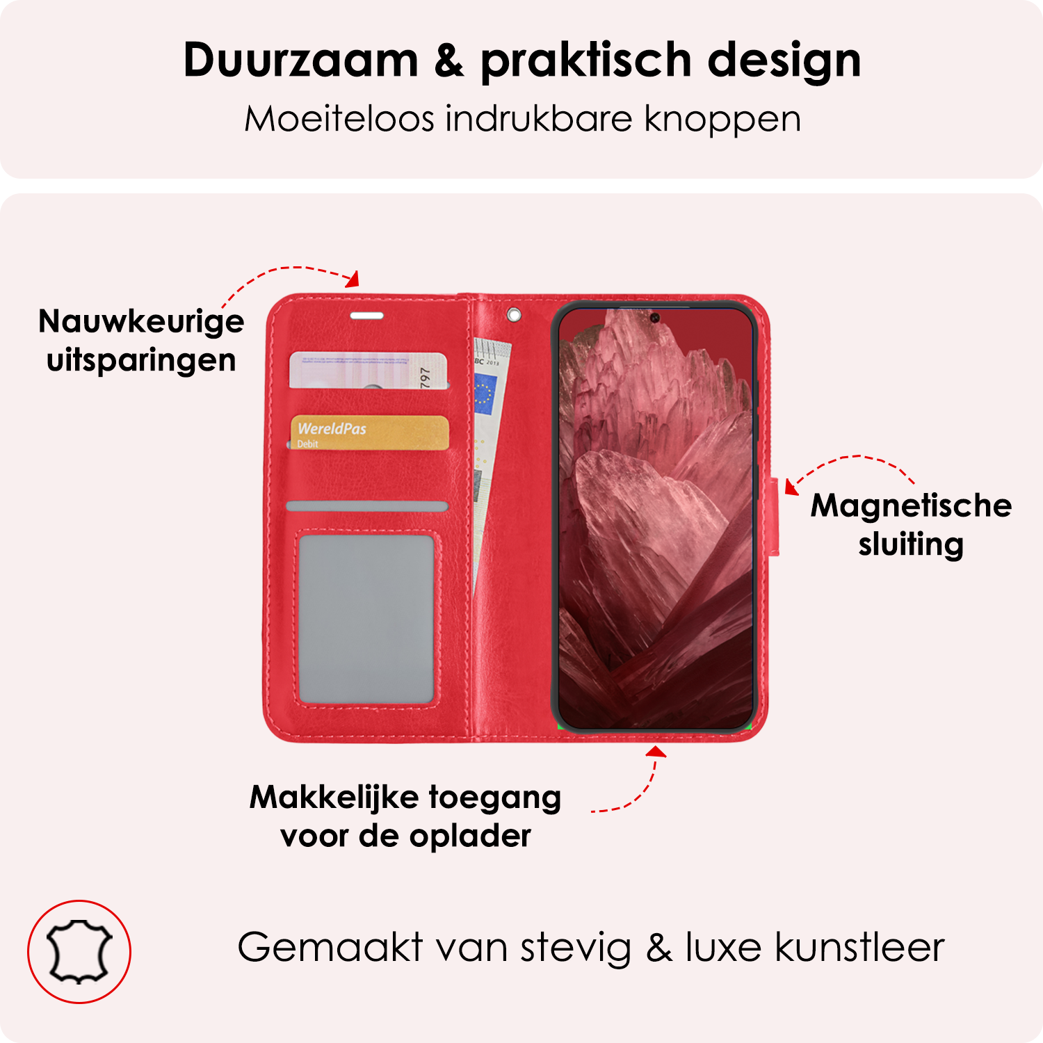 NoXx Hoes Geschikt voor Google Pixel 8a Hoesje Book Case Hoes Flip Cover Wallet Bookcase - Rood