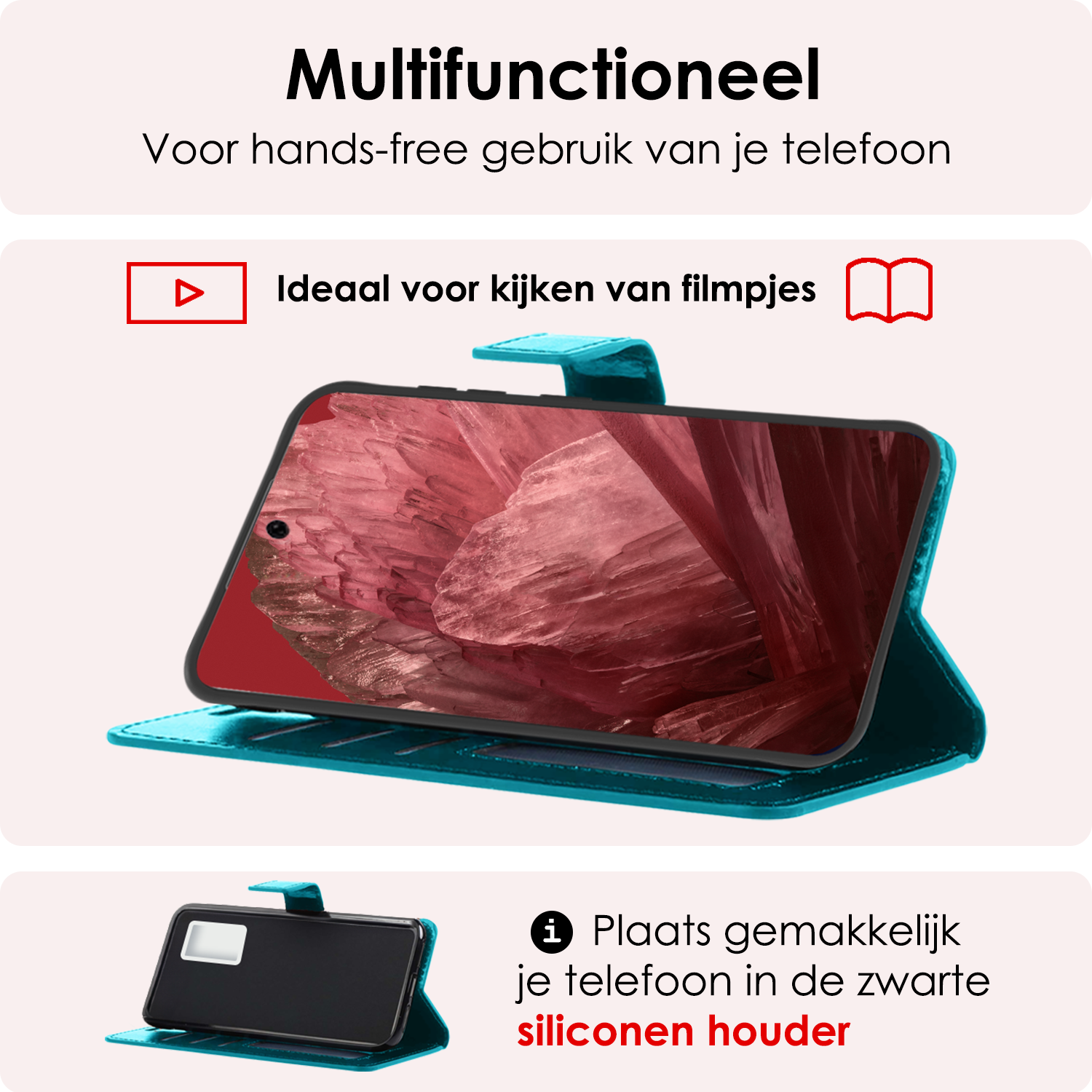 NoXx Hoes Geschikt voor Google Pixel 8a Hoesje Book Case Hoes Flip Cover Wallet Bookcase - Turquoise