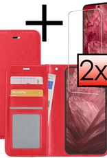 NoXx Hoes Geschikt voor Google Pixel 8a Hoesje Book Case Hoes Flip Cover Wallet Bookcase Met 2x Screenprotector - Rood
