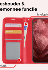 NoXx Hoes Geschikt voor Google Pixel 8a Hoesje Book Case Hoes Flip Cover Wallet Bookcase Met 2x Screenprotector - Rood
