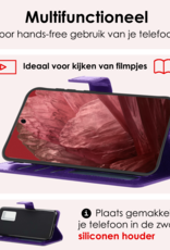 NoXx Hoes Geschikt voor Google Pixel 8a Hoesje Book Case Hoes Flip Cover Wallet Bookcase Met 2x Screenprotector - Paars