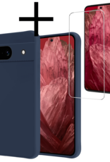 NoXx Hoes Geschikt voor Google Pixel 8a Hoesje Cover Siliconen Back Case Hoes Met Screenprotector - Donkerblauw