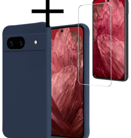 NoXx NoXx Google Pixel 8a Hoesje Siliconen Met Screenprotector - Donkerblauw