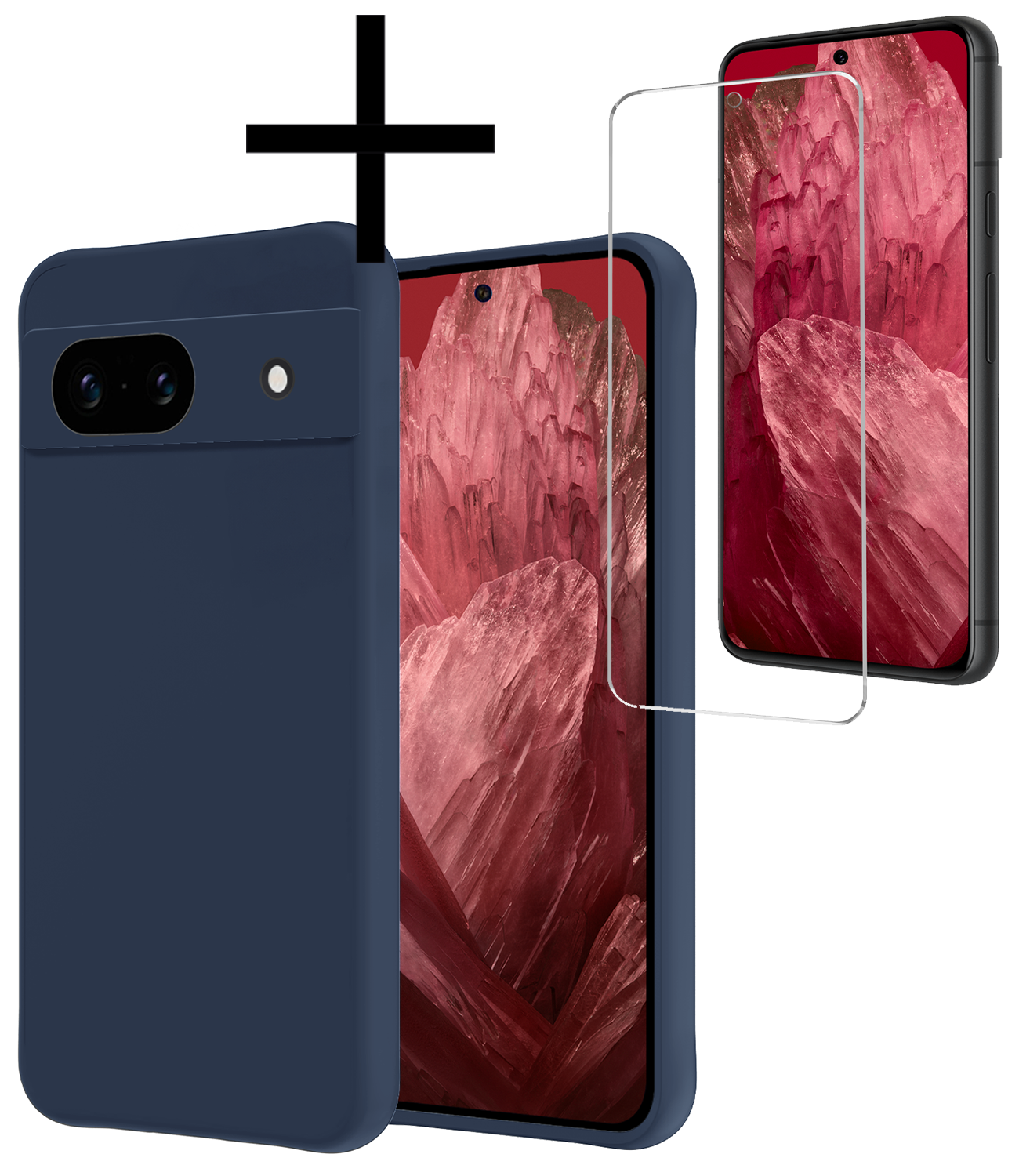 NoXx Hoes Geschikt voor Google Pixel 8a Hoesje Cover Siliconen Back Case Hoes Met Screenprotector - Donkerblauw