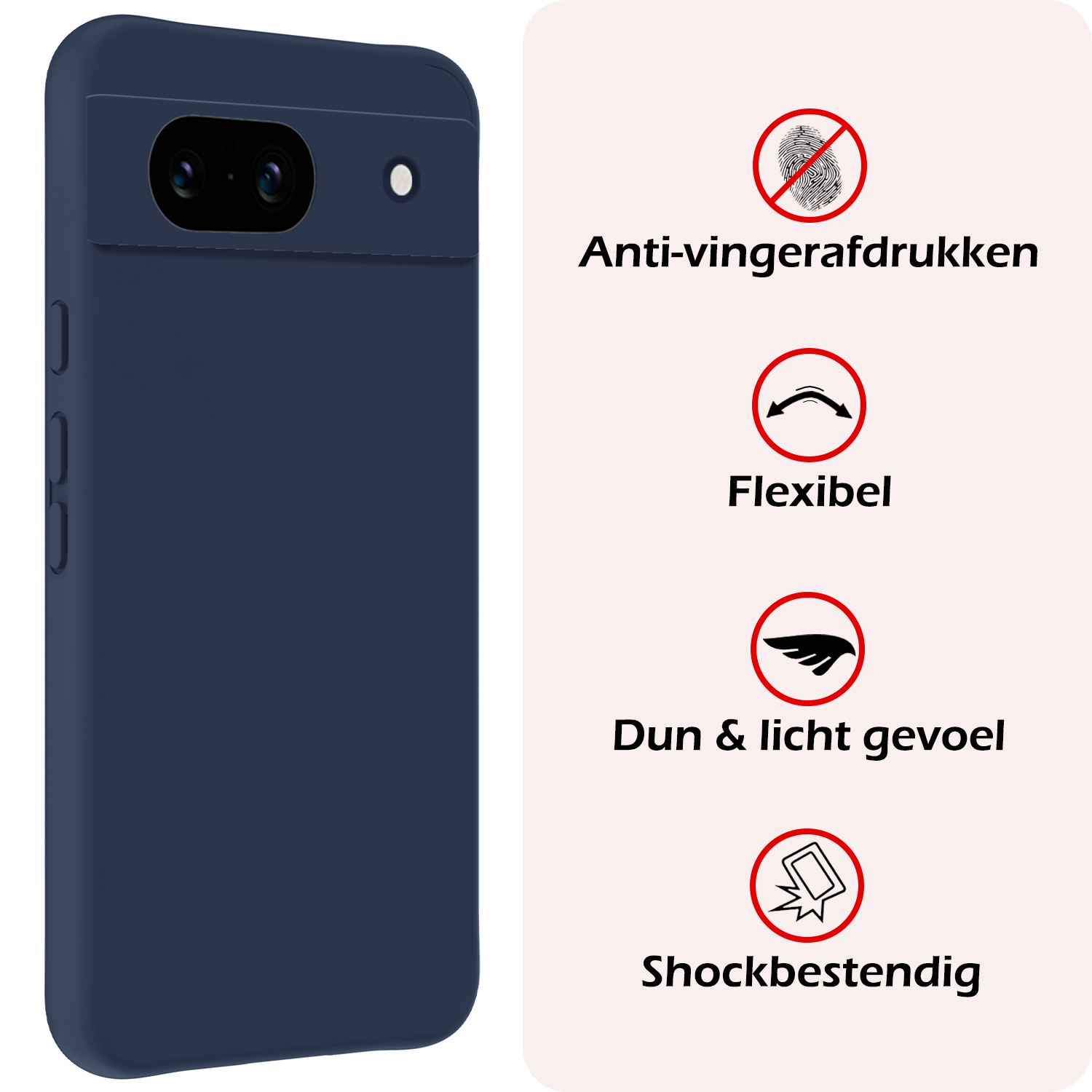 NoXx Hoes Geschikt voor Google Pixel 8a Hoesje Cover Siliconen Back Case Hoes Met Screenprotector - Donkerblauw